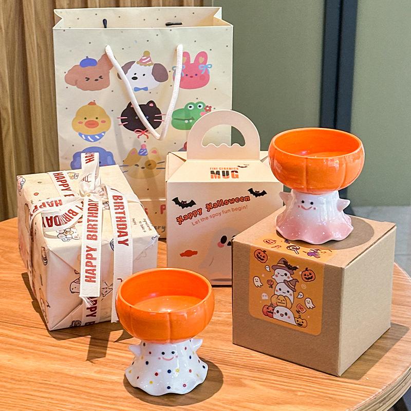 Creative and Funny Ghost Goblet Cute High-value Ceramic Mug Dessert Ice Cream Cup Birthday Gift Box