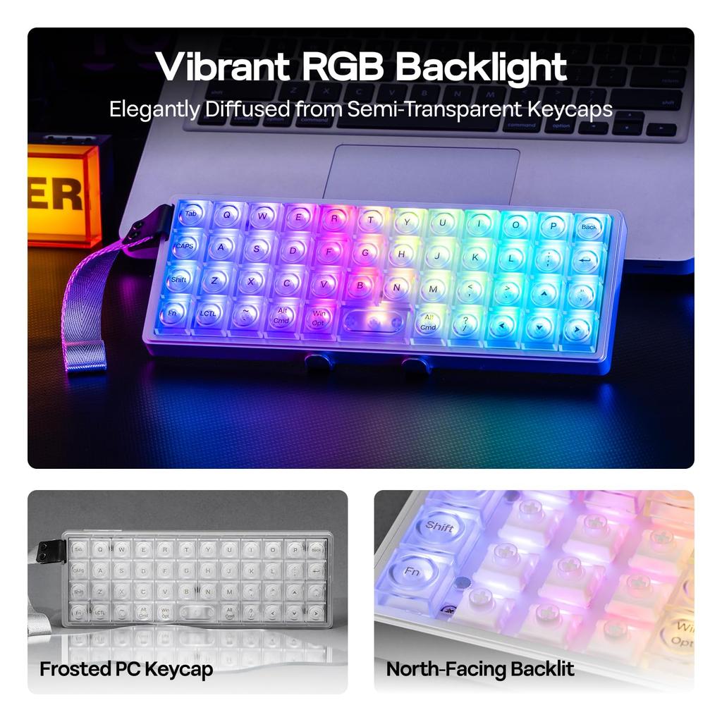 EPOMAKER Luma40 Low Profile Gaming Slim Wireless Mechanical CNC Aluminum Transparent PC Kailh Linear Wireless Compatible Keyboard, 40% Keyboard,