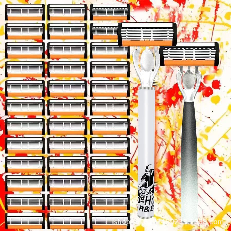 6-Layer Manual Shaver Set with Sharp Blades & Non-Slip Handle - Men s Razor Head & Holder.