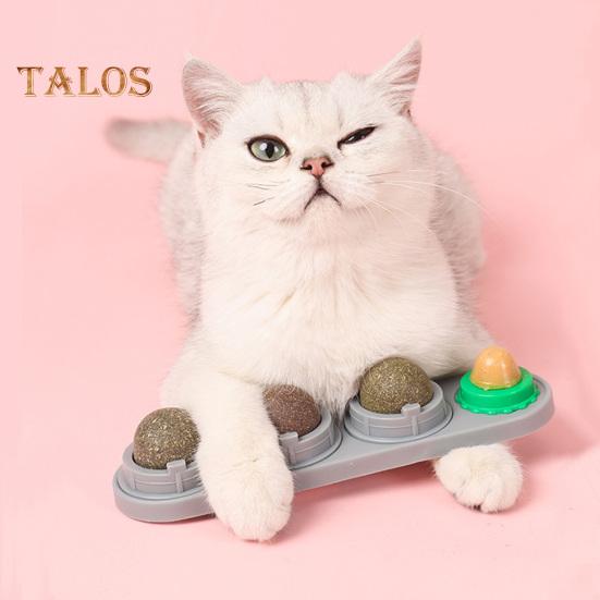 4Pcs Catnip Licking Balls Rotatable Wall Cat Edible Ball Toy with Natural Catnip Silvervine Safe Healthy Kitten Teeth Cleaning Dental Toy for Indoor