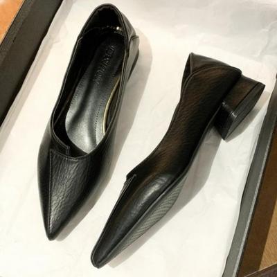 Spring and Autumn New Single Shoes Women Low Heel Pointed Toe Shallow Mouth Soft-soled  All-match Women's Leather Shoes