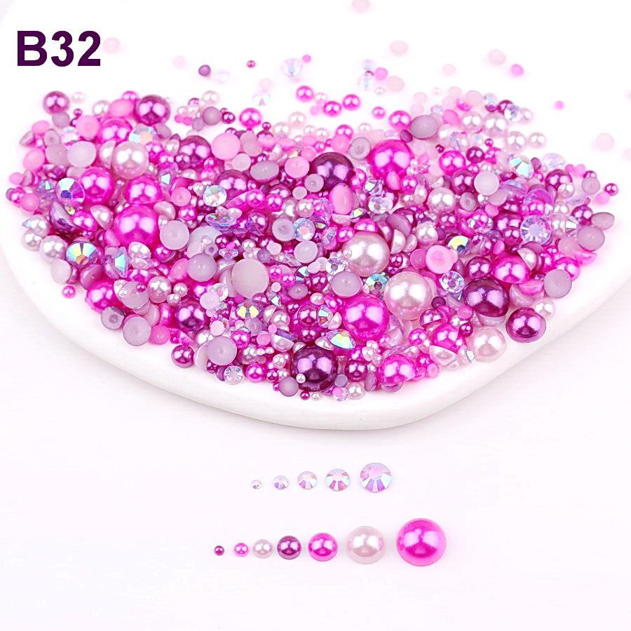 Mixed 2mm-10mm Half-Round AB Plated Resin Pearls - DIY Accessories