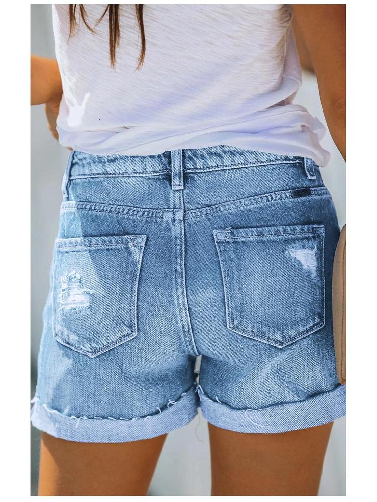 2021 Bestseller Elastische Zerrissene Damen-Denimshorts