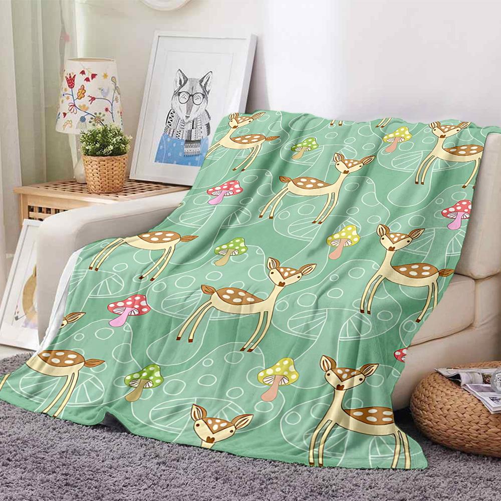 1pc Deer Mushrooms Lightweight Flannel Blanket, Comfortable and Warm Blanket, for Office and Camping Sofa Bed, Livingroom180