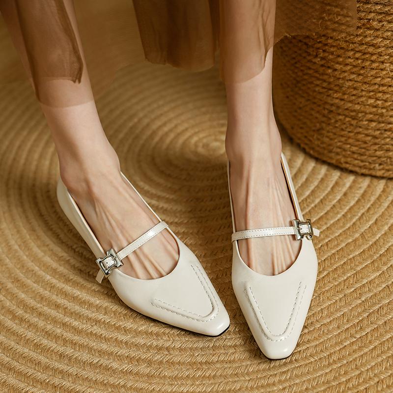 Fashion 2025 New Spring Women Pumps Genuine Leather Shoes for Women Square Toe Thin Heel Shoes Shallow Buckle Strap Mary Janes Shoes