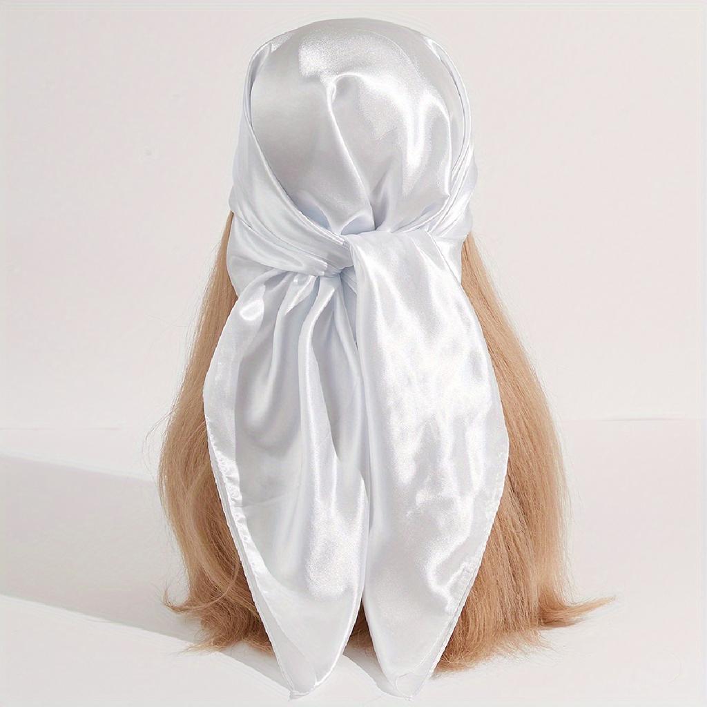 Solid Color Large Bandana Classic Satin Square Scarf Women Imitation Silk Neckerchief Windproof Shawl Head Wrap Hair Accessories