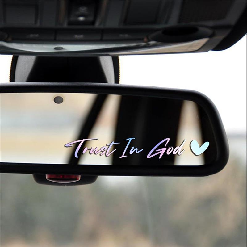 Trust In God Car Rearview Mirror Sticker - Reflective Car Body & Laptop Decoration