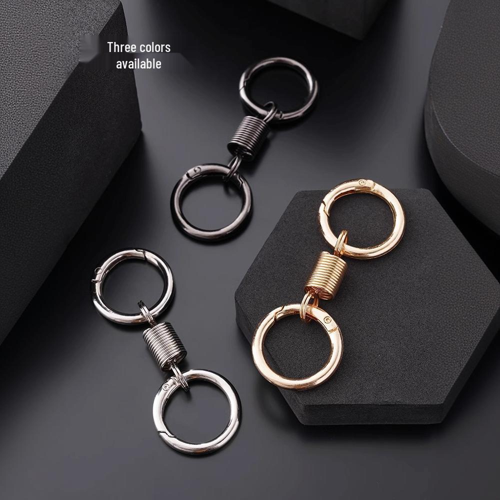 Creative Metal Double Loop Keychain with Pendant – Stylish Spring Ring Design