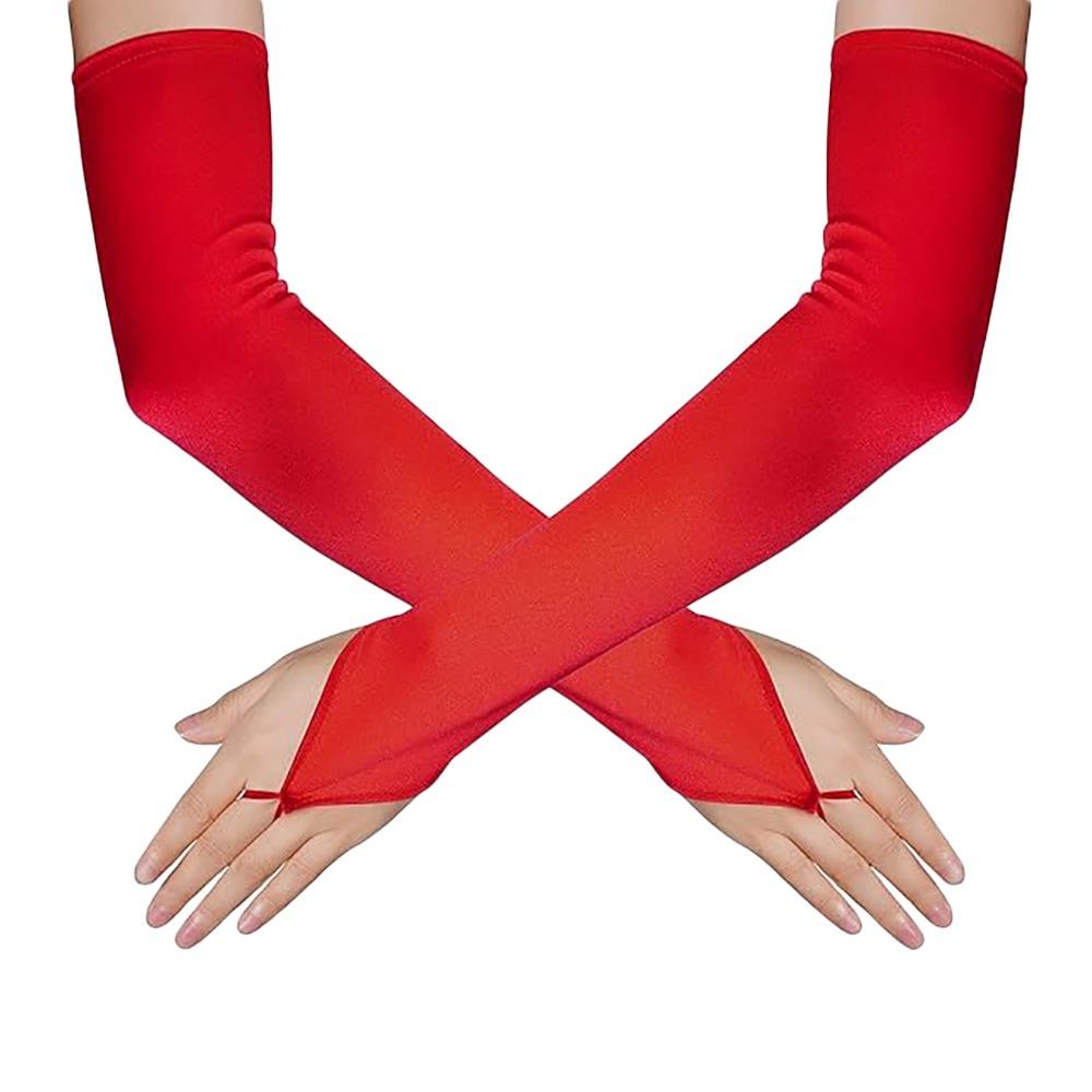 Solid Color Finger Hook Mittens Long Cosplay Gloves Winter Warm Satin Gloves