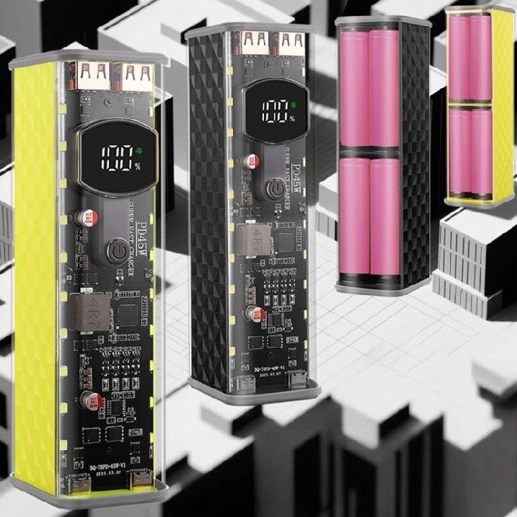 LED Illuminateds 45WPD Fast Charge Battery Case 8x18650 Holder Transparents ABS No Soldering