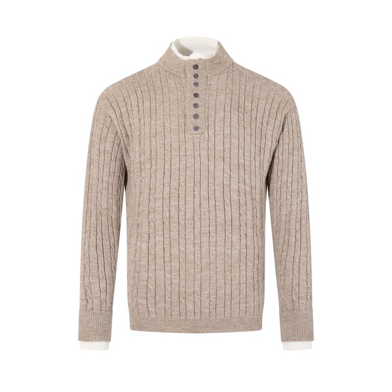 

Kisko Autumn and Winter American Style Fake Two-Piece Henry Collar Knitted Sweater for Men and Women, High-End Casual Cleanfit Top Khaki 2XL