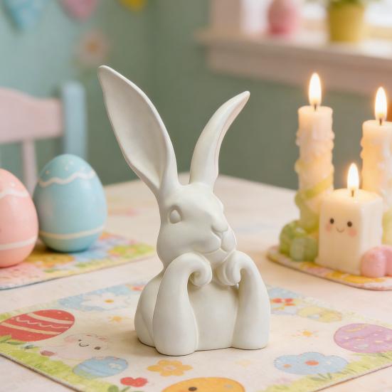Easter Bunny Figurine Cute Rabbit Holding Face Statue 3D Printed Bunny Ornament for Living Room Bedroom Bookshelf Desktop Shelf Decor