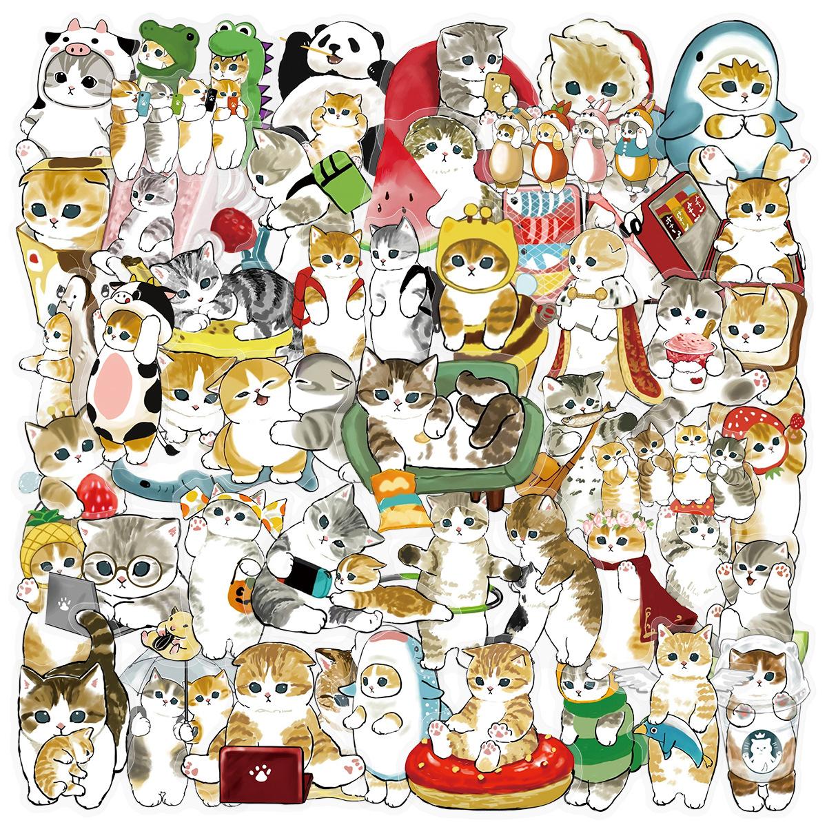 

50PCS Cat Cute Cartoon Graffiti Transparent Stickers DIY Phone Guitar Laptop Notebook Suitcase Waterproof PET Decals Sticker