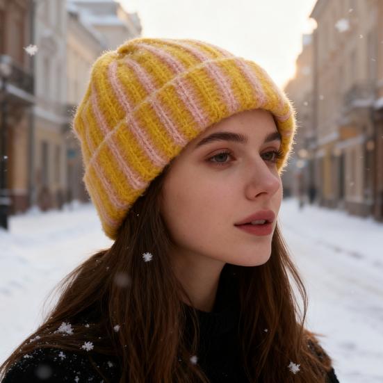 Vinterstrikkelue Lappverk Farge Stripet Trykk Myk Følelse Pustende Lue uten brem Utendørsaktiviteter Pulloverlue