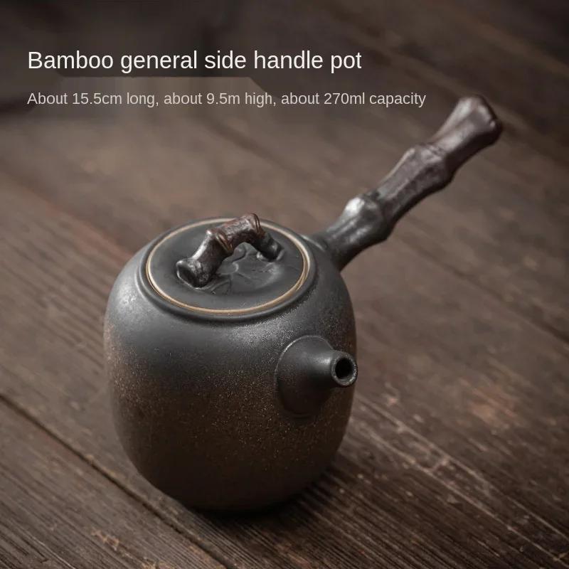 

Japanese Gilding Iron Glaze Side Handle Pot Domestic Ceramic Single Pot Handlebar Little Teapot Kung Fu Tea Set Tea Kettle