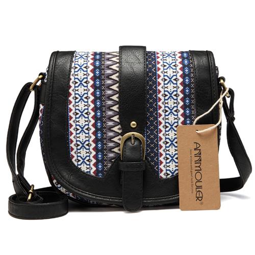 

Annmouler New Design Women Shoulder Bag Vintage Small Bag Pu Leather Patchwork Crossbody Bag Bohemian Style Lady Messenger Bag чёрный