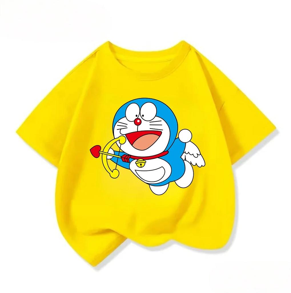 Summer Boys Girls Short Sleeve Tee Kawaii Cartoon Print Cute Street Fashion Wear Doraemon Kids Outfit 314Y