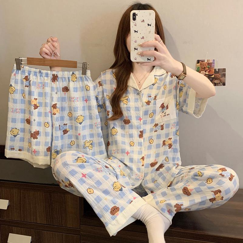 Cloud Cotton Cartoon Pony Pajamas: Women's 2026 Summer Three-Piece Set, Short Sleeve, Fun & Cute Homewear
