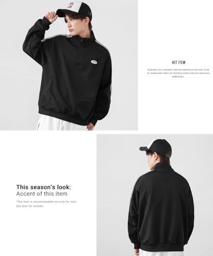 [IMPROVES] [SIDEWAYSTANCE] Embroidered One-Point Line Jersey Long Sleeve Half-Zip Jacket