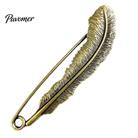 Bronze Safety Pin Vintage Pin, Large Feather Bird Leaf Flower Lapel Elegant Men Women Brooch for Coats, Jackets, Hats, Bags Durable Metal