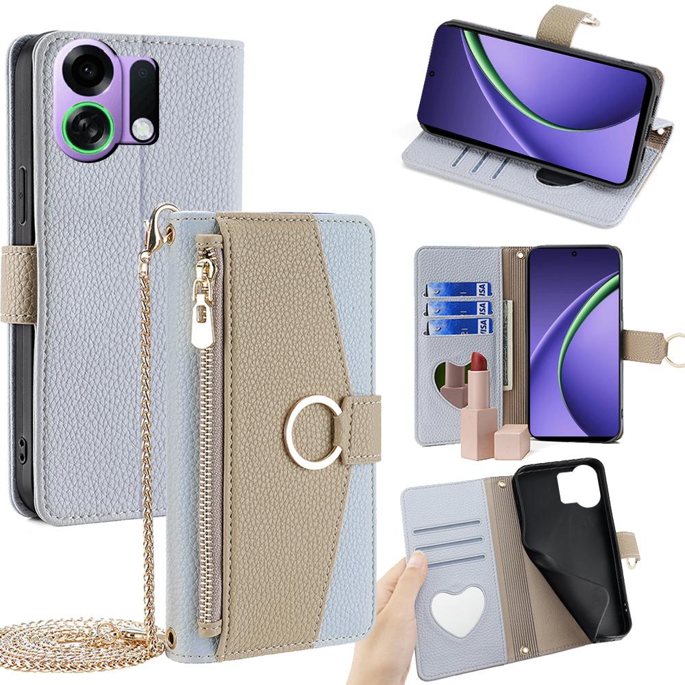 For Oppo K13 Turbo Pro 5G Case Mirror Wallet Leather Phone Cover with Chain Shoulder Strap