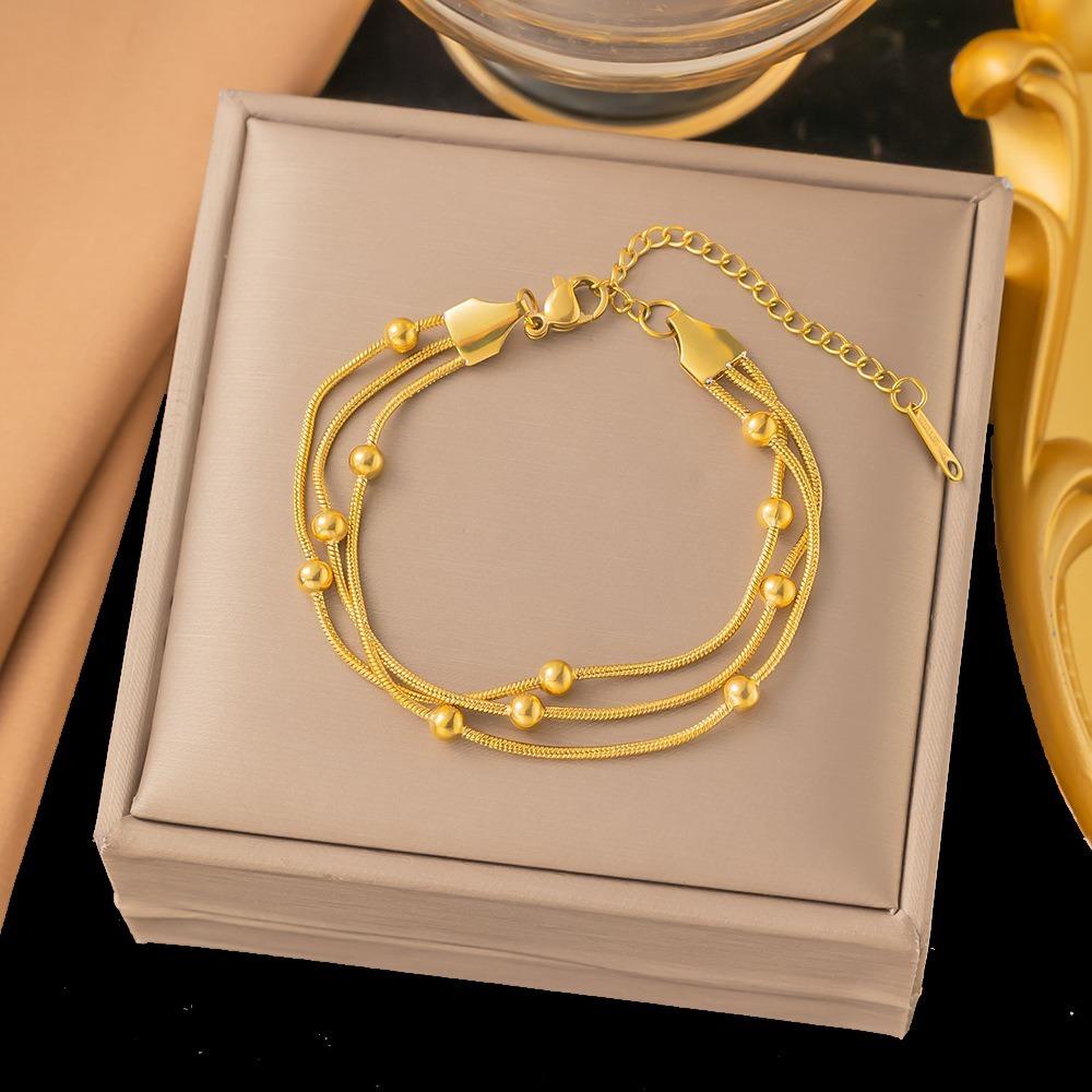 Gold Silver Color Wrap Beaded Bracelets Stainless Steel Wrist Chain Stylish Party Jewelry  Women