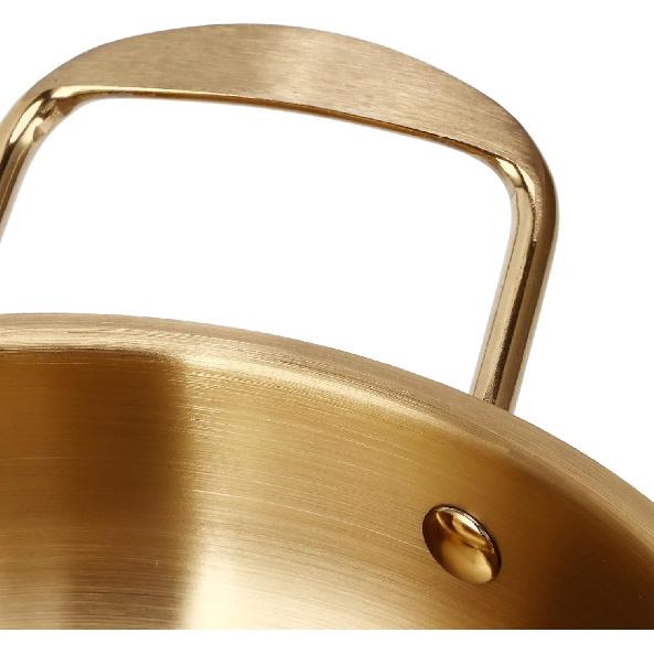 Ramen Pot, Stainless Steel Gold Noodles Pot with Double Handle for Pasta Soup, Korean Cooking Pot for Home Kitchen (Inner diameter 18cm)