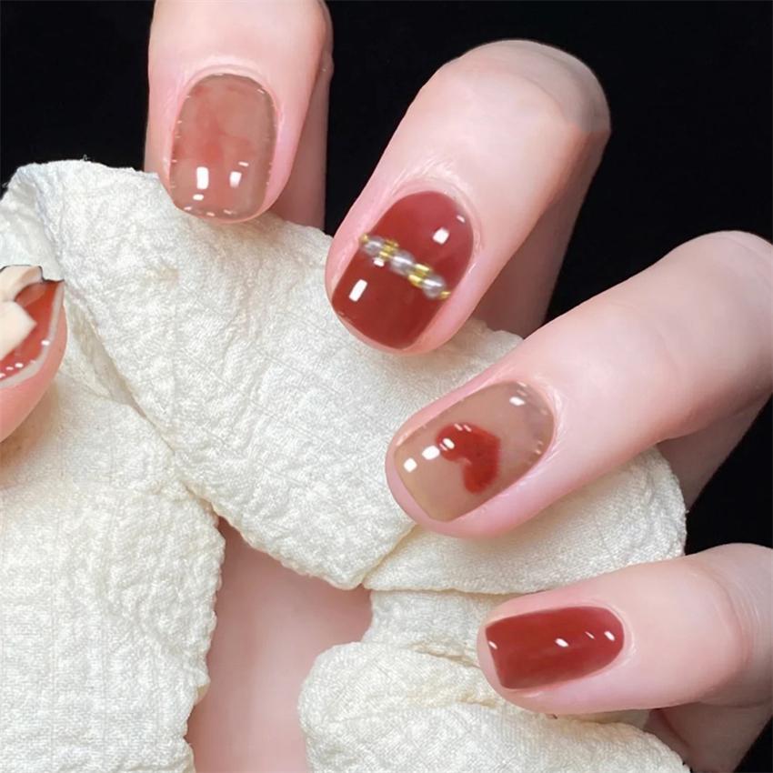 24Pcs Goose Yellow Cream Flower French Acrylic Press On Nails Full Coverage Removable False Nail Art Tips