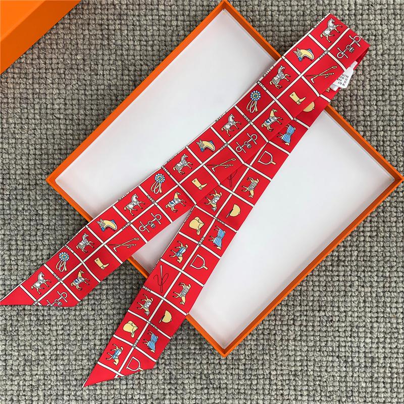 POBING Cashew Print 18m/m Twill Silk Scarves Women Luxury Brand Scarf Bag Ribbons Tie Head Scarf Small Long Skinny Scarf 86*5CM