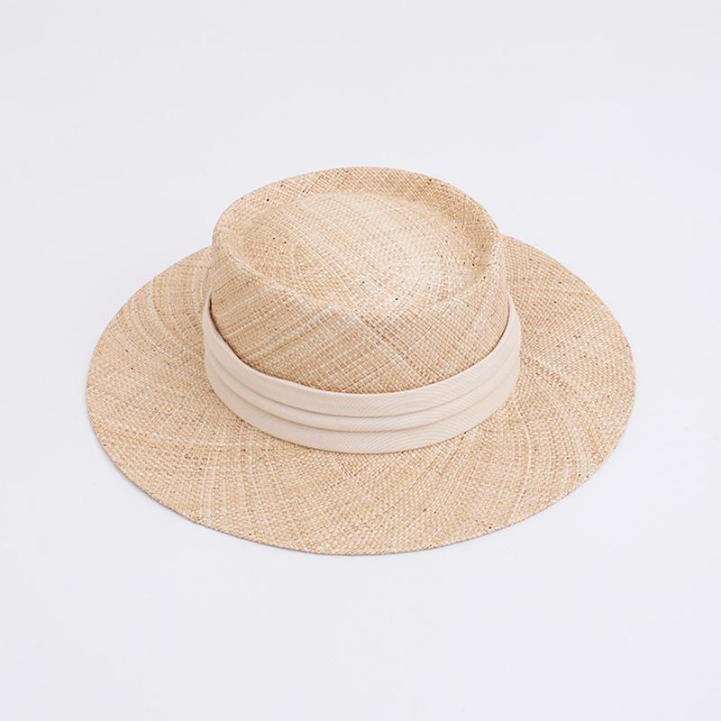 New product Baocao woven flat straw hat women's sunshade sun hat vacation British fashion top hat