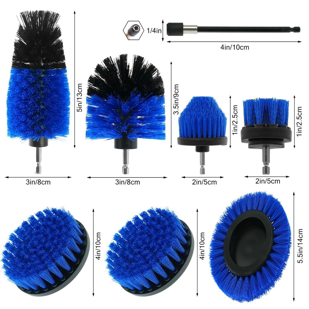 ETOUPA 8 Piece Drill Brush Attachment Set Power Cleaning Scrub Brush Kit with Extended