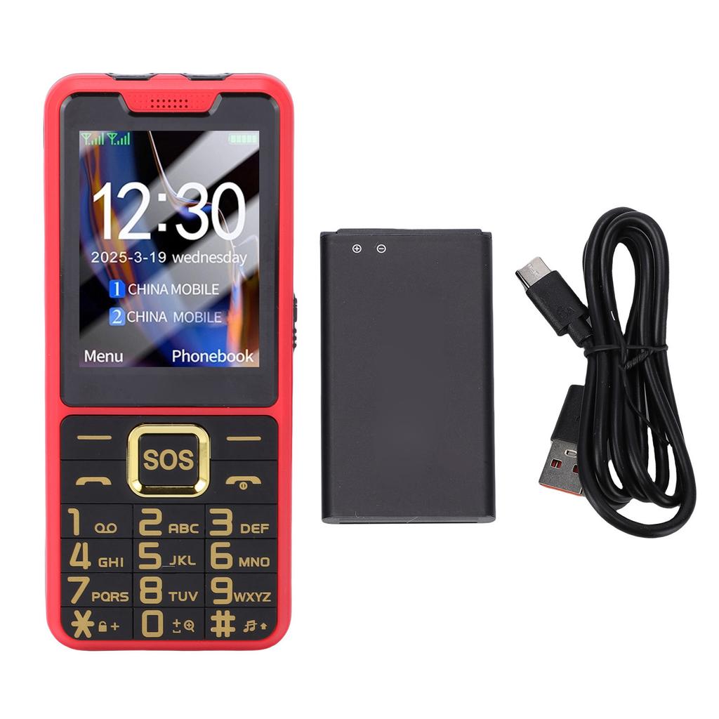 Large Buttons Cell Phone 4G LTE Unlocked with SOS Key 2500mAh Dual SIM MP3 Calling SMS Functions Internet Red