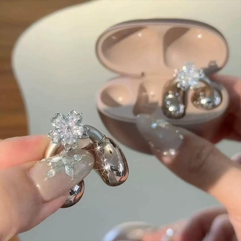 

New Earrings For Ear Clip Earphone Rotating Flower Blossoms Shining Decorations Beautiful Earphone Accessories one size
