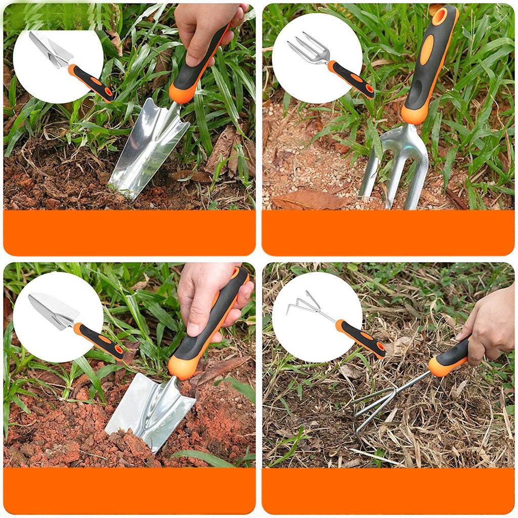 LiTuiLi 7PCS Garden Tool Set Hand Trowel Rake Cultivator Weeder with Ergonomic Handle Lawn Farmland Transplant Bonsai Tools