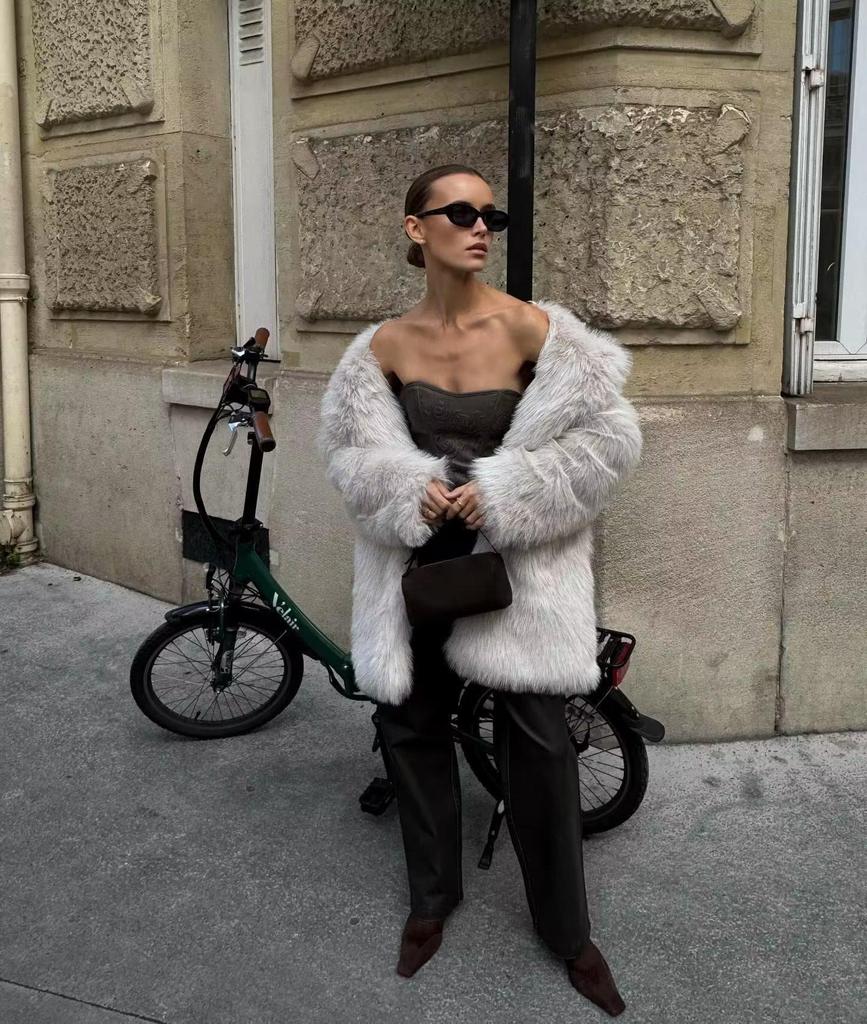 2023 Autumn/Winter Women's Faux Fur Mid-Length Warm Coat D69084