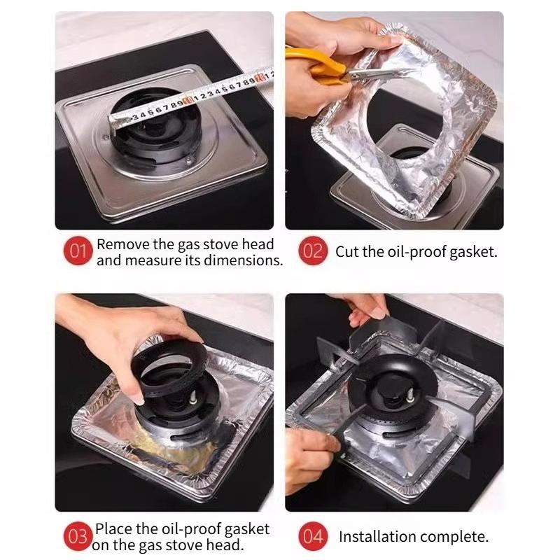 30PCS Disposable Gas Stove Covers Aluminum Foil Stove Mats Oil-Proof Cooking Protectors Heat Resistant - Thick Kitchen Stove Pad
