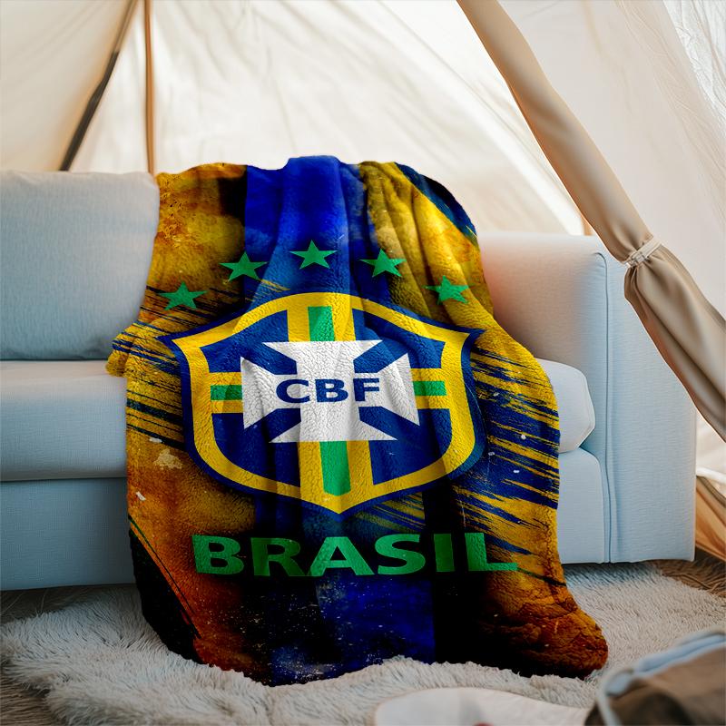 1PC Brazilian Football Federation Printed Soft Flannel Blanket Throw for Adult Bedroom Living Room Sofa Camping Travel Fan Gifts Christmas Gifts