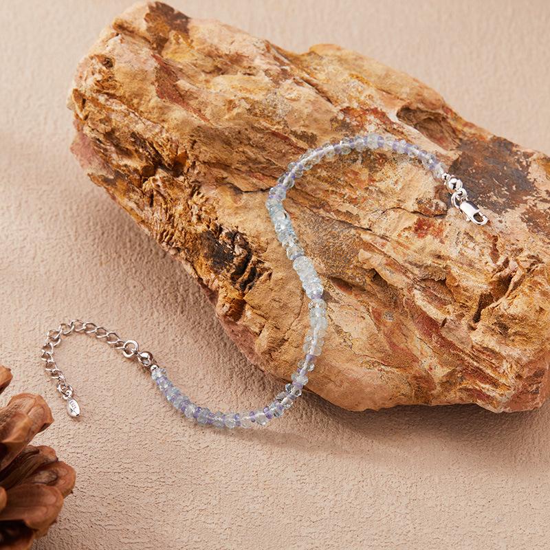 Natural Gemstone Aquamarine Beaded Necklace Women'S S925 Sterling Silver Colored Jewelry Collarbone Chain Earrings