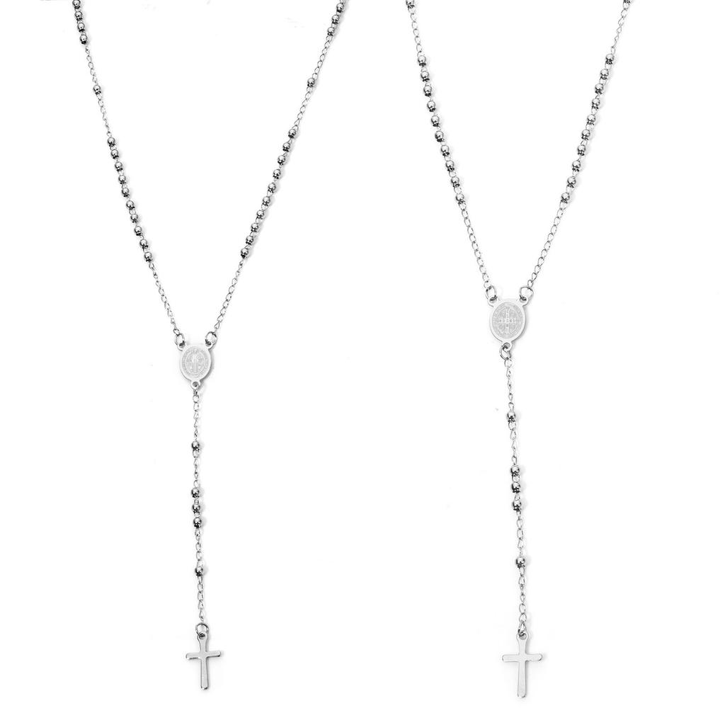 1 Piece Religious 304 Stainless Steel Prayer Beads Rosary Necklace Cross Pendant For Women Jewelry Gifts 52cm(20.5") long