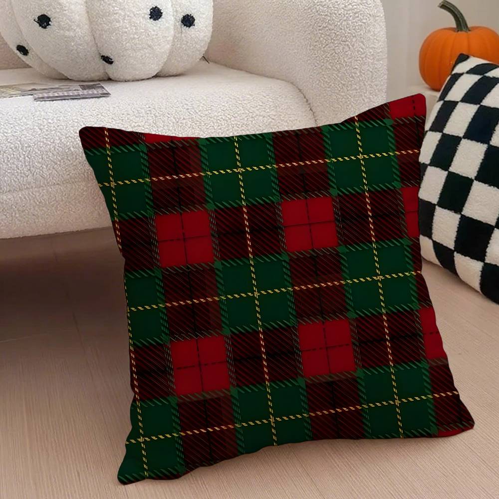 Tartan Pillow Case Anti-dustmite Pillowcase Invisible Zipper Silky Short Plush Sofa Cushion Cover