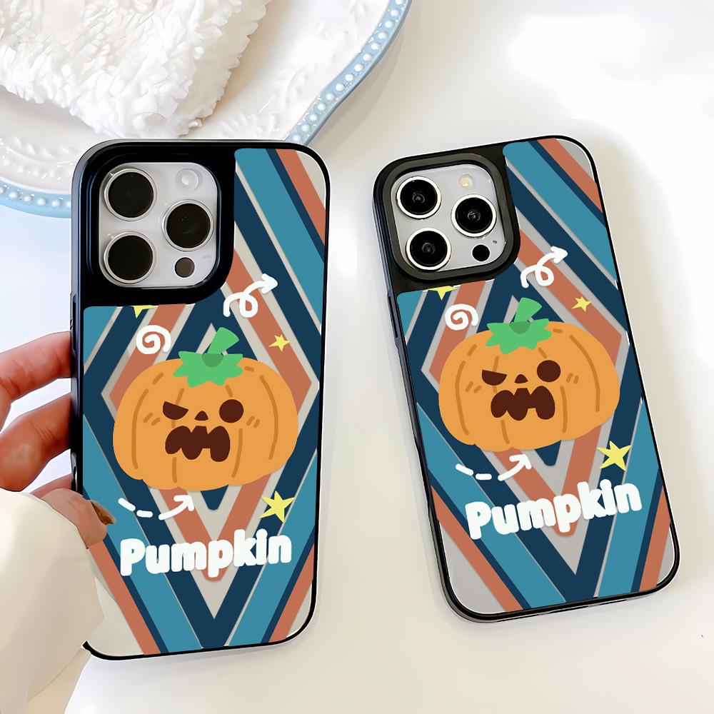 Halloween Pumpkin Ghost Mirror Case for Apple 17 Pro Max, 16 Pro, 15, 14, 13