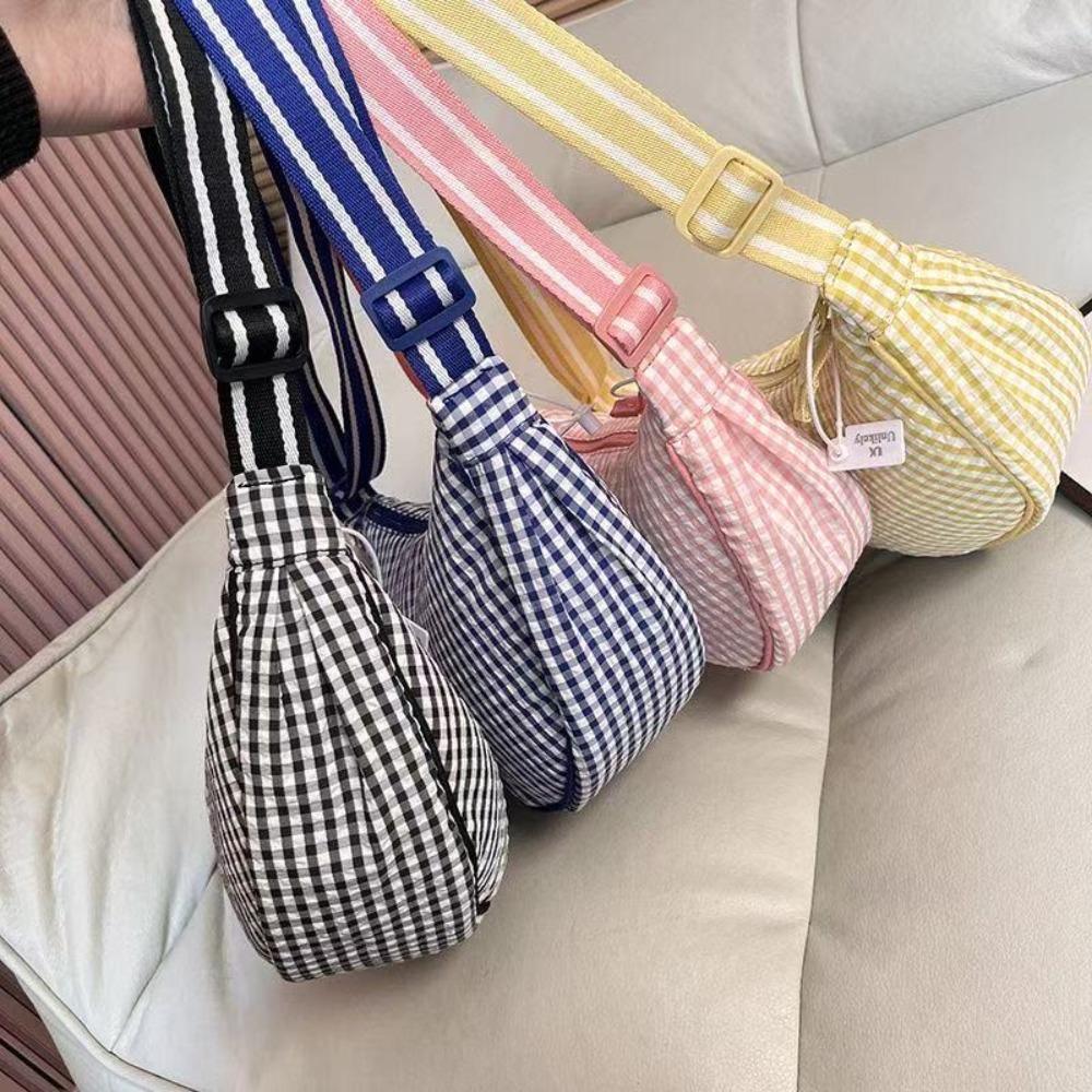Versatile Nylon Crossbody Bag Adjustable Strap Dumpling Bag Sweet Plaid Shoulder Bag  Outdoor