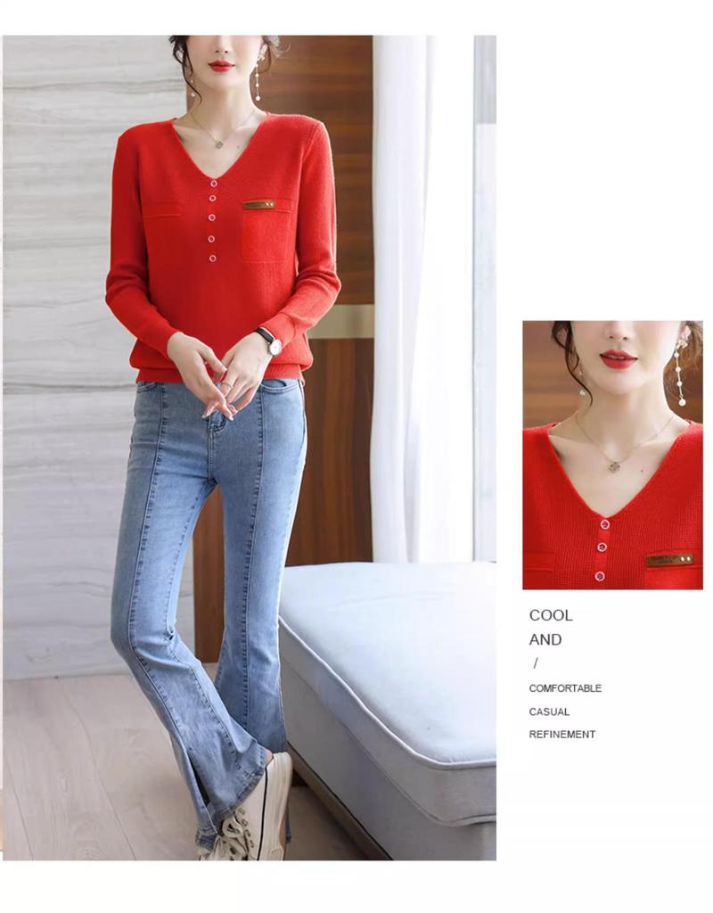 Women's V-Neck Knitted Bottoming Sweater - Stylish Inner Top for Spring, Autumn, and Winter 2024