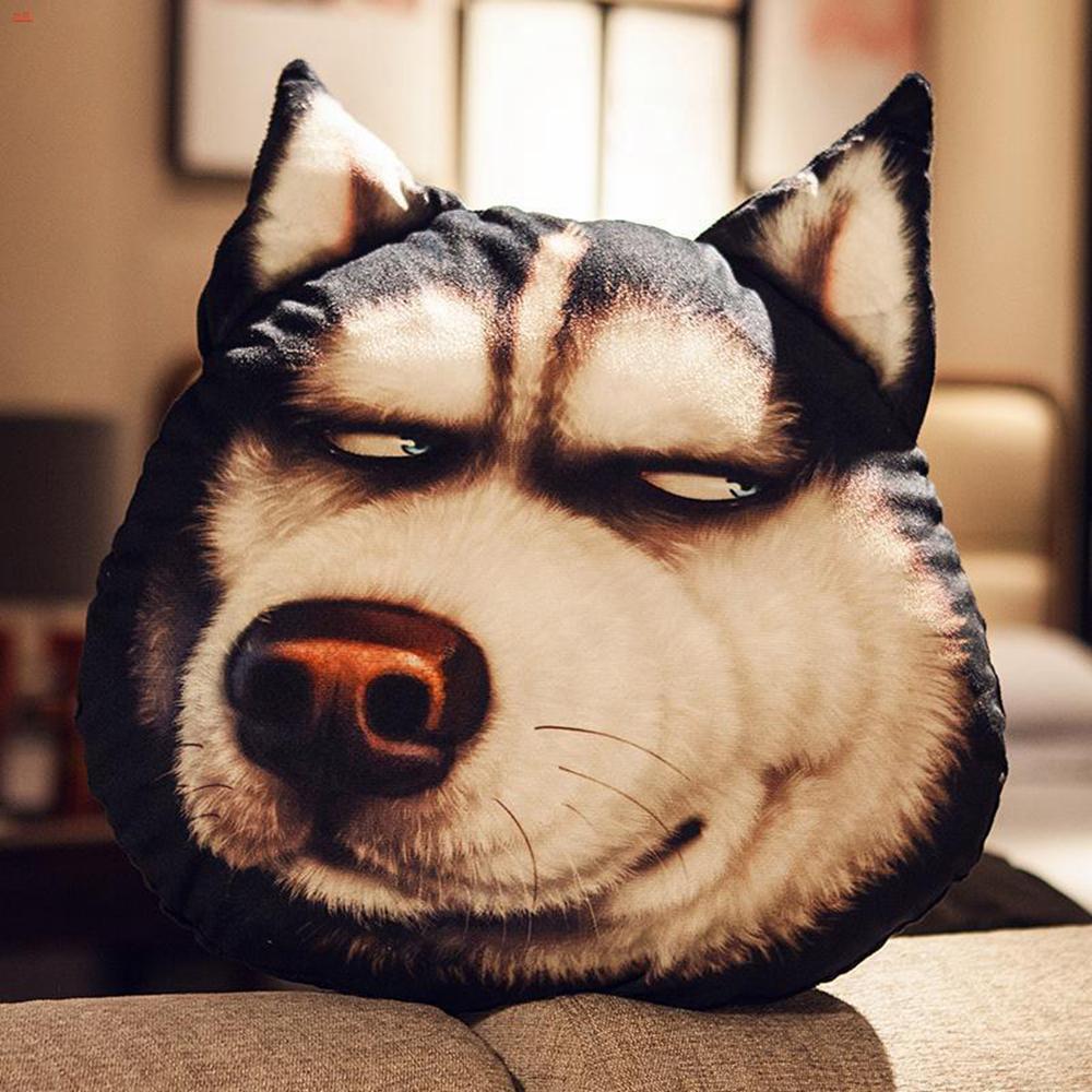 38CM Funny Husky Throw Pillow Plush Toy 3D Cute Dog Head Chair Cushion Doll To Friends Birthday Christmas Gift