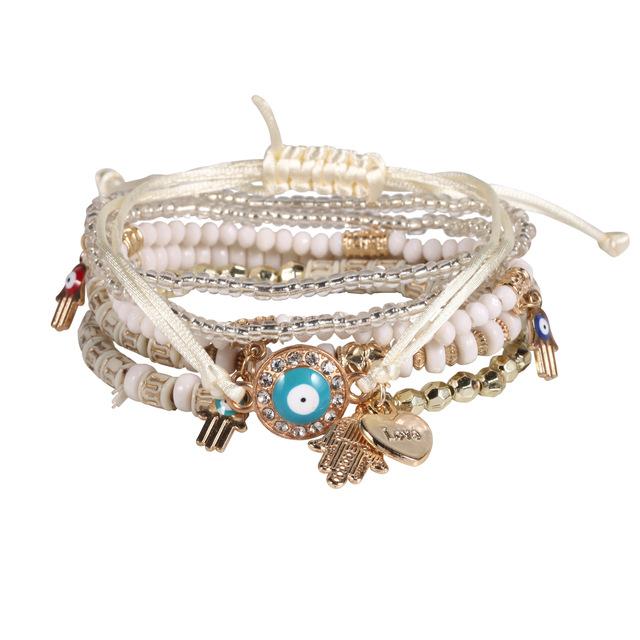 

Браслет с бусинами от сглаза для женщин, богемный браслет-цепочка с подвесками в стиле Фатимы для девочек, украшения для вечеринок в стиле бохо