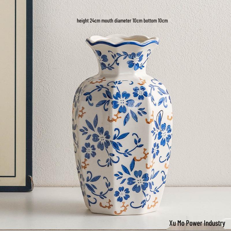Vintage Blue & White Porcelain Ceramic Vase for Home Flower Arrangement