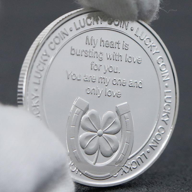 I Love You Four-Leaf Clover Lucky Silver-Plated Coin