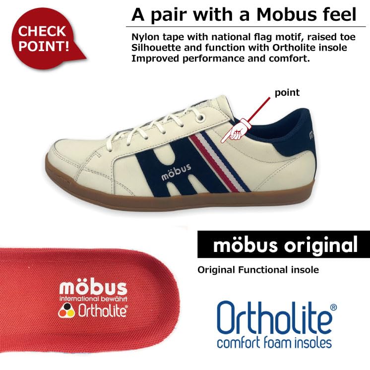 Mobus Men's Leather Sneakers, Genuine Leather, Sports, Casual, Walking Shoes, Current Model MOSEL (CREAM/NAVY, Measurement 25 Points, 0 Centimeters)