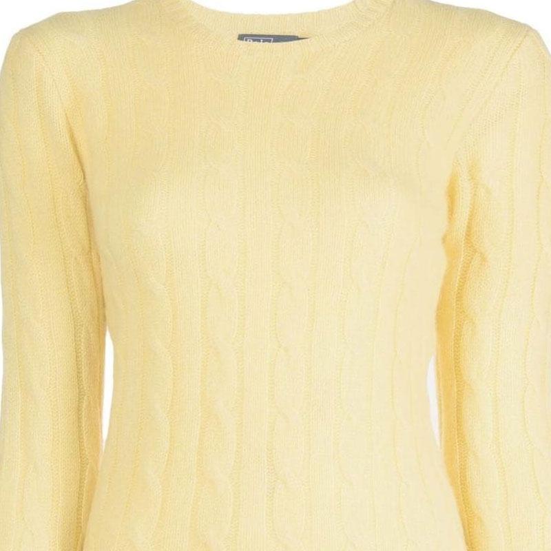 Polo Ralph Lauren FW22 Solid Color Cable Knit Crewneck Sweater Women sweater Yellow 211880516-006