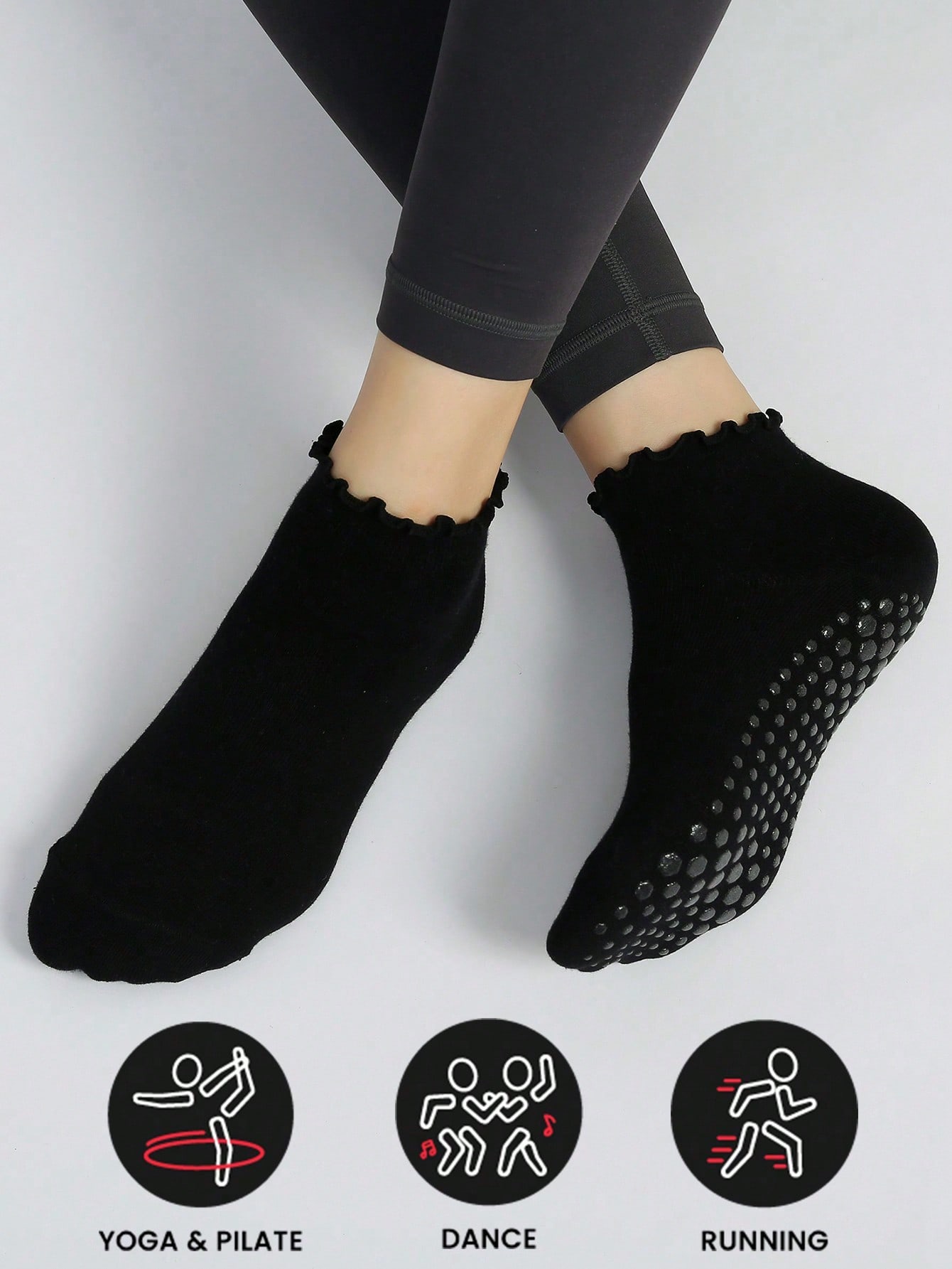 

Sports Outdoor 1pair Round Toe Non-Slip Yoga Socks, Fashionable Cuff Low Cut Warm Sport Socks one-size чёрный